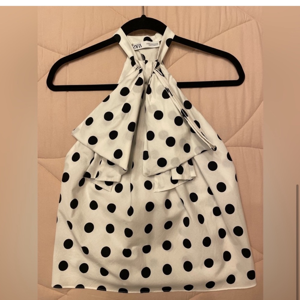 Zara 100% cotton full length White Halter Blouse with Tie Front